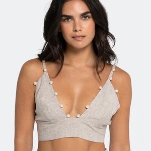 Just Bee Queen Amalia bra crop top khaki beige pearls Sz Small